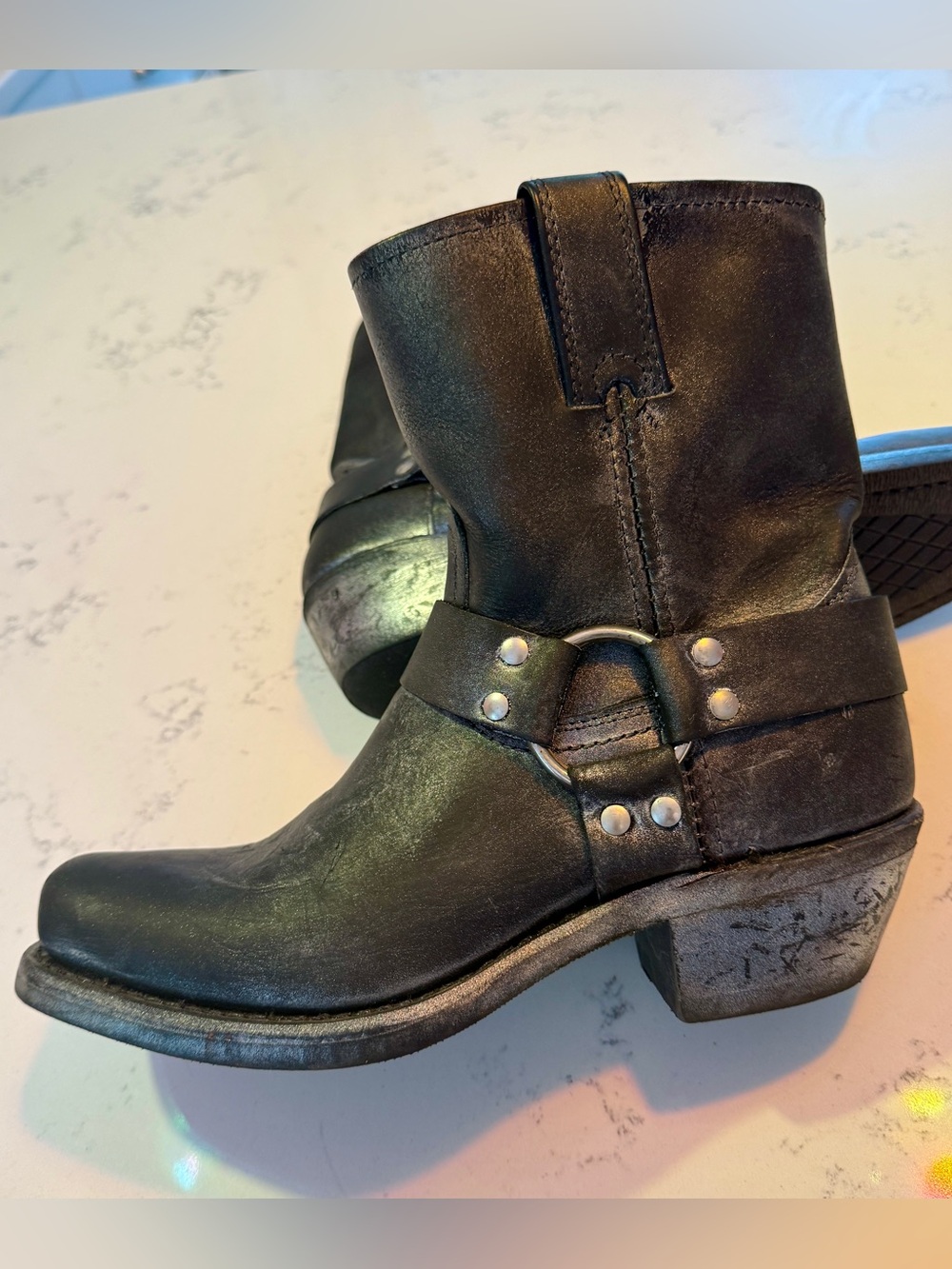 Women’s Frye Harness 8R boots black and metallic silver 8.5 engineer campus